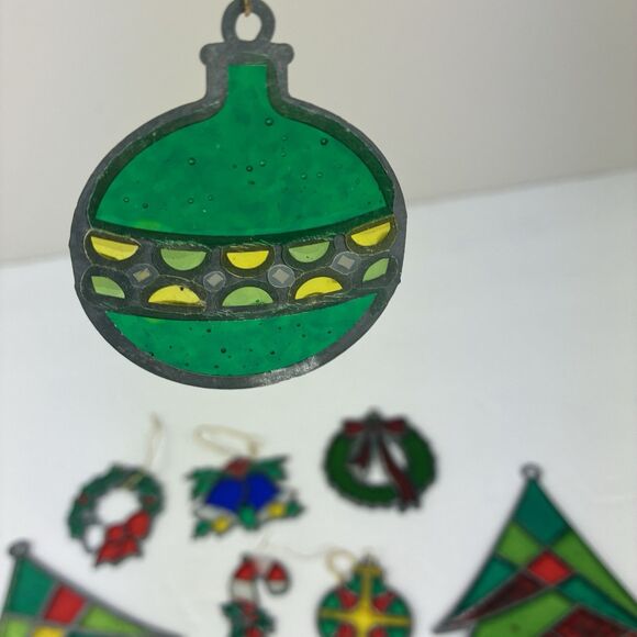 Vintage Stained Glass Style Christmas Ornaments Sun Catchers Lot Of 13 Pcs - Picture 8 of 9